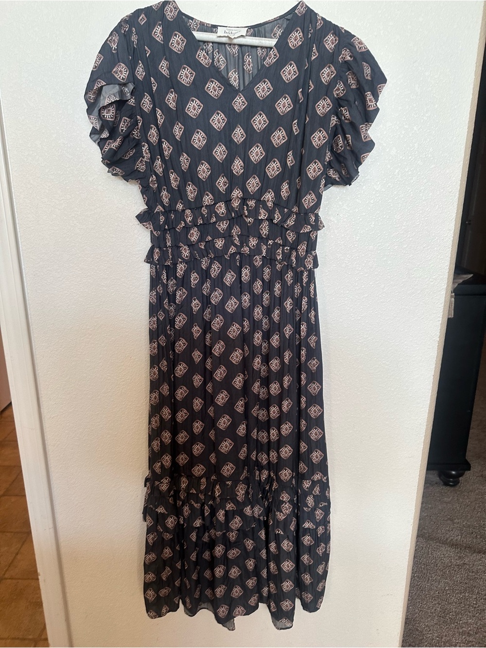 Boheme  Maxi Dress with Light Pink Geometric Print